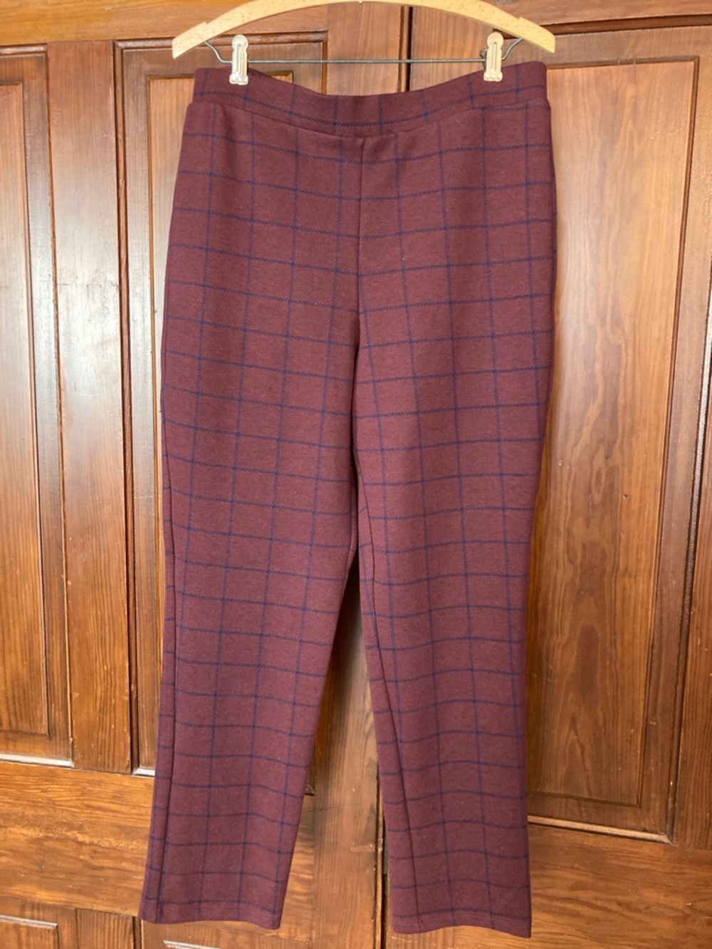 Hollister Burgundy Plaid Straight-Leg Trouser Pants Large Pull-on Knit